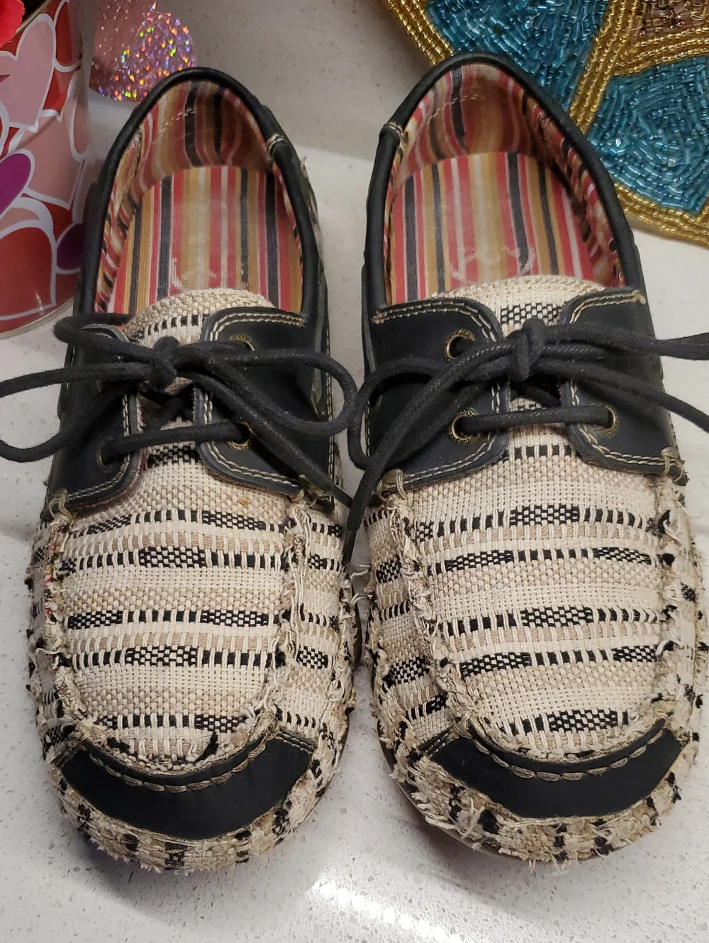 TONY LAMA Beige and Black Woven Driving Loafers (sz 8.5)